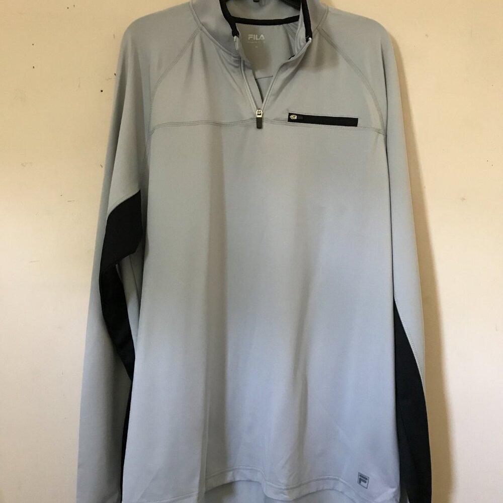 Fila Men's 1/4 zip Pullover Gray Zip Front Breast Pocket Long Sleeve